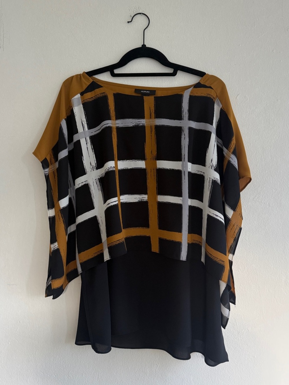 Black & Mustard Grid Print Blouse - Womens